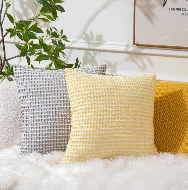 Y&D 100% Cotton Waffle Textured Decorative Cushion Cover  Elegant Home Decorative Solid Throw Pillow Covers for Bed Sofa - Image 3